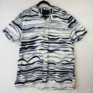 Sean John Men’s Size XL Strip Blue Button Front Casual Short Sleeve Cotton Shirt
